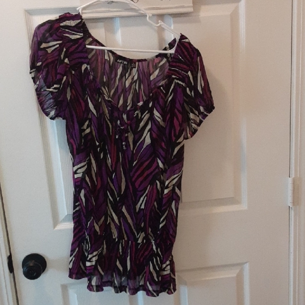 APT. 9 Purple Printed Short Sleeve Women's Top
